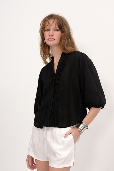 Addax Rib Detailed Balloon Sleeve Shirt G5807