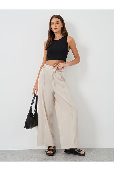 Styli Elasticated Waistband Wide Leg Jeans with Drawstring