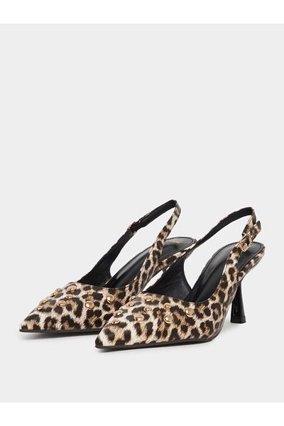Styli Leopard Print Studded Kitten Heel Shoes