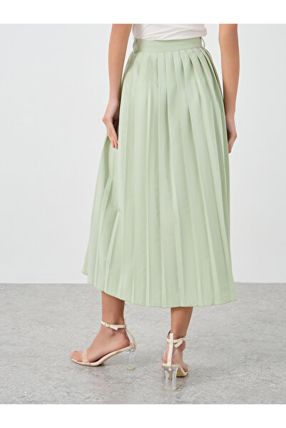Styli Pleated Buttoned A-Line Midi Skirt