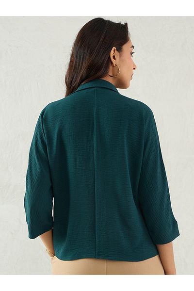 Femmella By Styli Green Pleated Detail Regular Fit Top