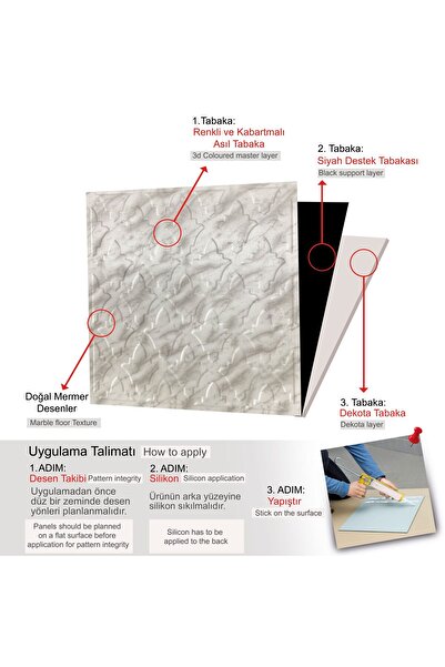 TİNK 3 Boyutlu Duvar Paneli Kabartmalı Salon Desen Pvc 41x41 cm/ 6 Adet /1 m² Mermer