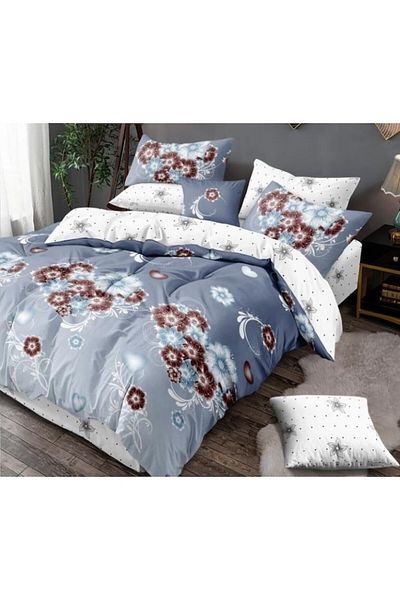 OEM Double Bed Linen, Finet, 6 Pieces, 2 Persons, Bright Flowers Print, 250x230cm, Blue Multicolor