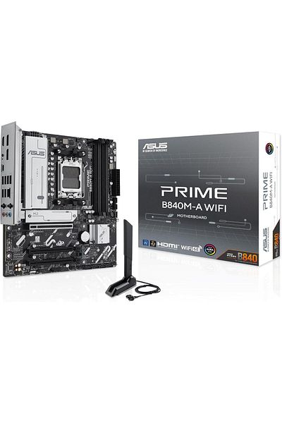 ASUS Prime B840M-A Wi-Fi AMD AM5 (AMD B840, mATX, DDR5 Memory, 3X M.2, PCIe 4.0, Wi-Fi 6E, Aura Sync