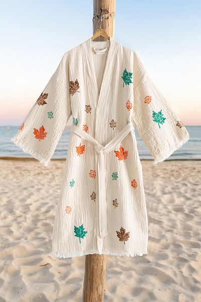 VAROL Organic 100% Cotton Kimono Collar Sabali Bathrobe Beach Dress - Fall - L/XL