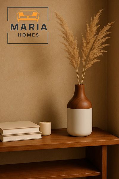 MARIA HOMES Two-Tone Ceramic Vase with Wood-Effect Neck and Glossy White Base – Bottle Shape