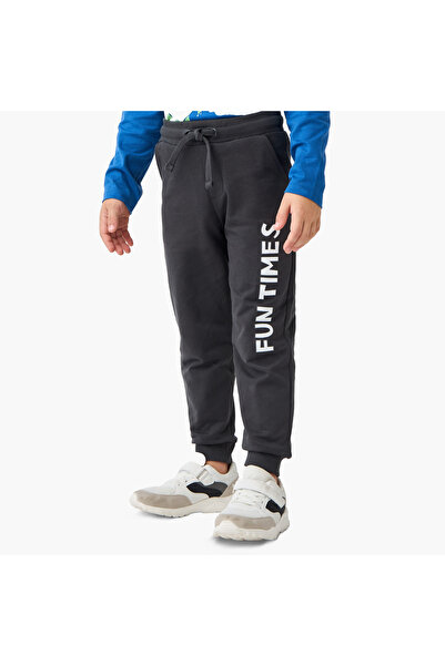 Juniors بنطال رياضي بطبعة شعار مع جيوب ورباط للإغلاق