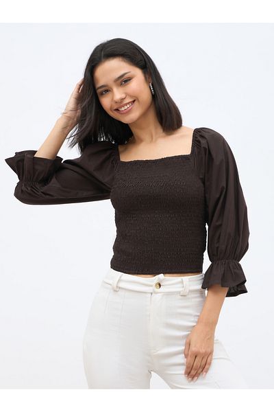 Styli Balloon Sleeve Smocked Detail Top