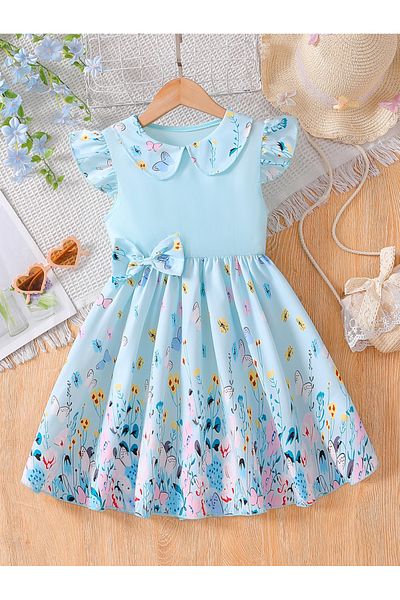 Take Two By Styli Floral Print Ruffle Hem Dress with Bow Detail