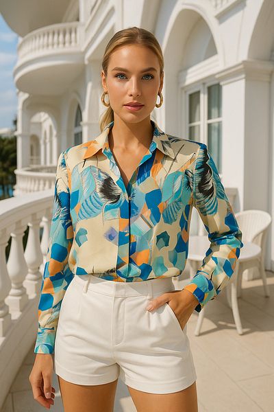 Rich Cămașă colorată slim fit pentru femei - Cămașă Desing cu detaliu de nasturi ascunși