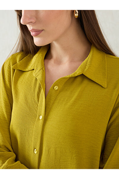 Femmella By Styli Green Solid Long Sleeve Shirt Midi Dress with Button Front