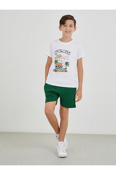 Styli Boys Green Solid Drawstring Waist Shorts with Back Pocket
