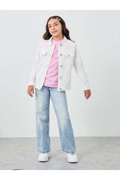 Styli White Cotton Denim Jacket with Flap Pocker