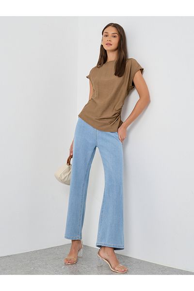 Styli Textured Linen Look Blouse with Side Ruched Detail
