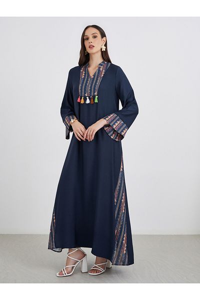 Styli Embroidered Jalabiya with Tassel Trim