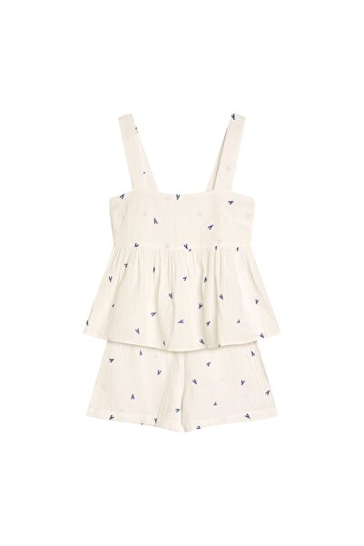 ESOTIQ Women's Pajama Set Two-Piece Cami Top with Peplum & Shorts Lightweight 100% Muslin | Riley