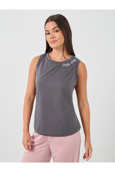 Styli Slogan Print Round Neck Tank and Pyjama Set