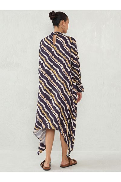 Femmella By Styli Black Abstract Print Asymmetric Hem A-Line Maxi Dress