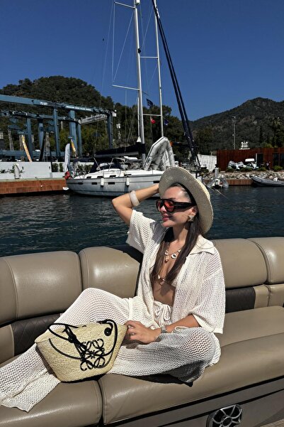 Gizem Ecemiş Edward Ecru Openwork Shirt Trousers Summer Suit