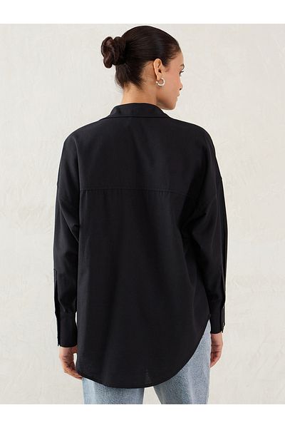 Femmella By Styli Black Pocket Detail Buttoned Shirt
