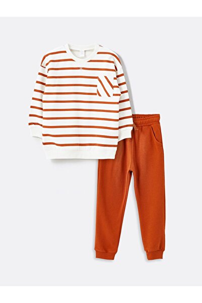 LC Waikiki Lcw Kids Striped Boys T-Shirt and Sweatpants Bottom 2-Piece