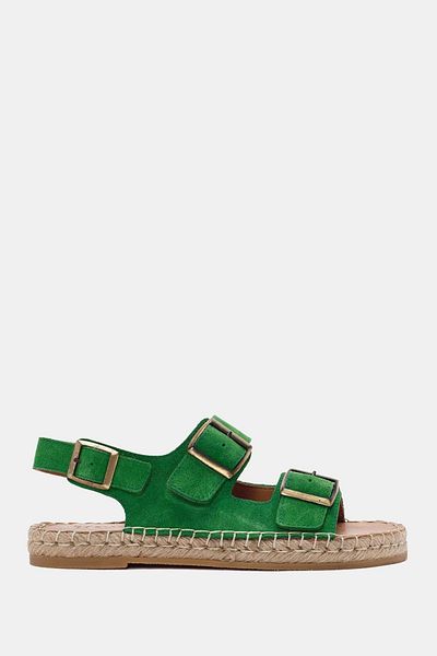 Bestyle Sandale Mary pentru femei, verde, din piele de căprioară, espadrile