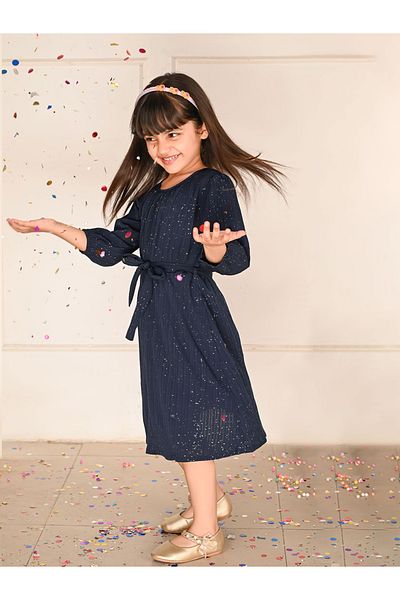 LilPicks By Styli Glittered Look Self Tie Up A-Line Dress