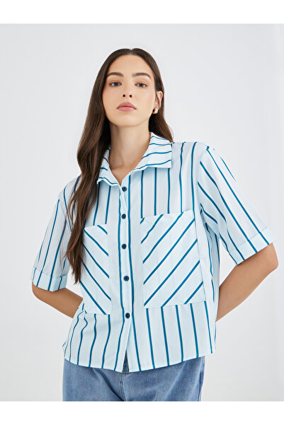 Styli قميص مخطط بأكمام قصيرة ومقاس كبير