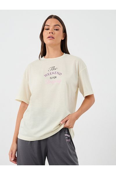 Styli Slogan Print Round Neck T-Shirt and Pyjama Set