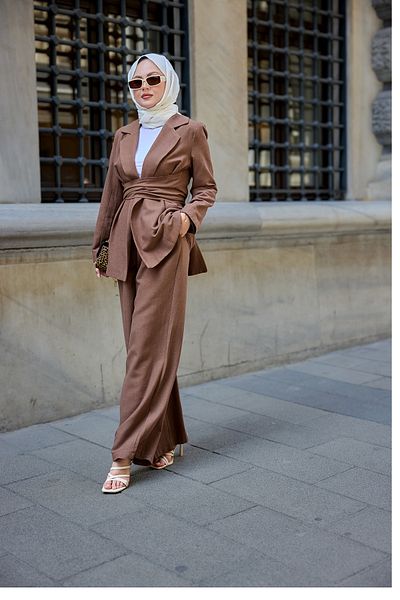 LOCCO Women's Double Breasted Collar Suit Brown