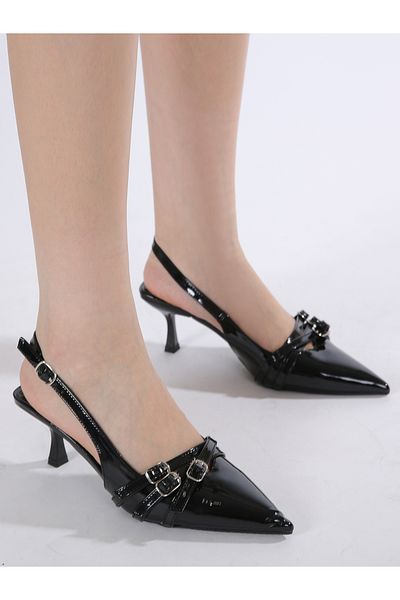 Sneak-a-Peek By Styli Pointed Toe Stiletto High Heels Pumps with Buckle Details