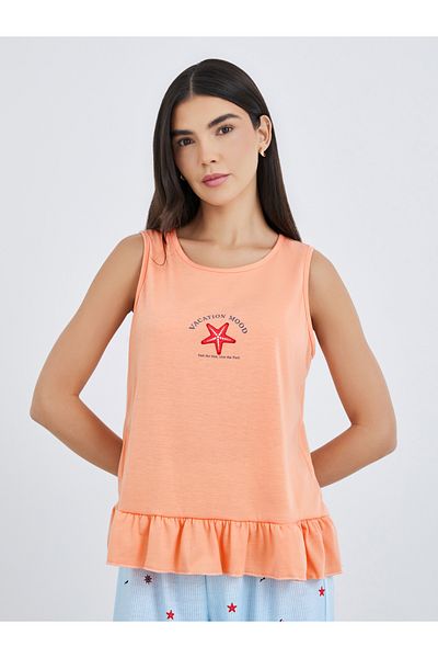 Styli Ocean Theme Print Ruffle Hem Tank and Wide Leg Pyjama Set