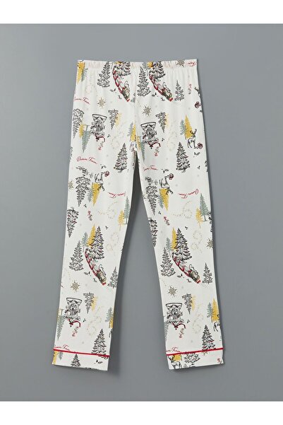 LC Waikiki Ekru Beli Lastikli Yılbaşı Temalı Kadın Pijama Altı