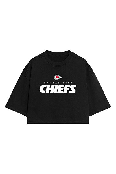 Kansas City Chiefs Football Siyah Oversize Crop T-shirt