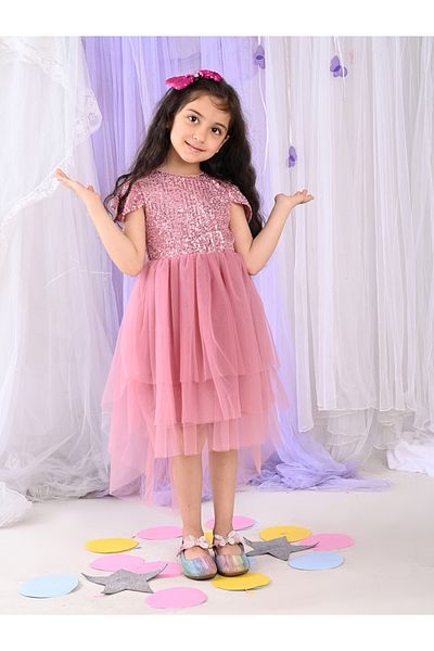 LilPicks By Styli Sequin Detail Mesh Layer Hem Dress
