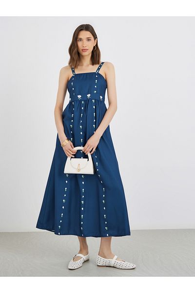 Styli Floral Print Sleeveless A-Line Midi Dress