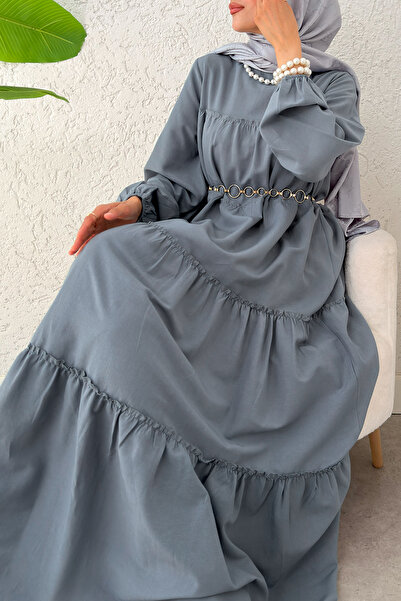 Salih Çelebi Layered Detailed Dress 2355 - Gray