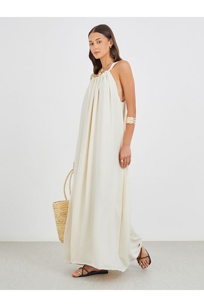 Styli Plain Halter Neck Shift Maxi Dress