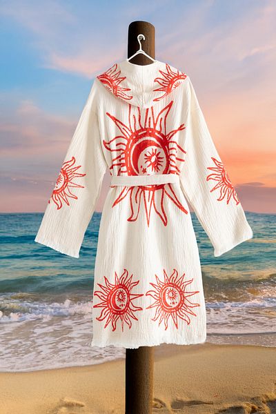 VAROL Organic 100% Cotton Hooded Robe Beach Dress - Heliona V1 - L/Xl