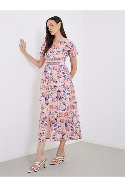 Styli All Over Print V Neck A-Line Maxi Dess