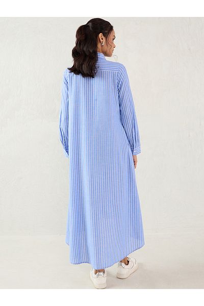 Femmella By Styli Blue Striped Asymmetric A-Line Maxi Dress