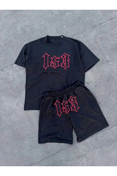 MODA CS Men's Embroidered Shorts Set - Black