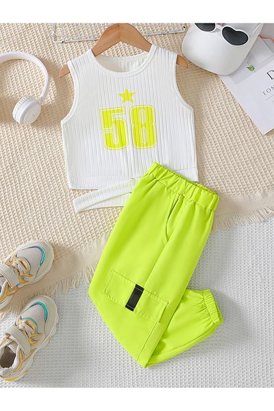 Take Two By Styli Graphic Print Round Neck Tank and Pocket Detail Joggers Set