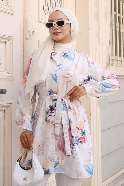 benguen Πουκάμισο Hijab με σχέδιο Stone Color 702