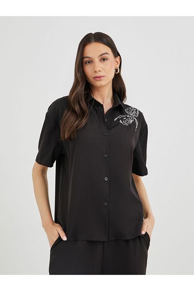 Styli Embroidered Short Sleeve Shirt and Pants Co-Ords