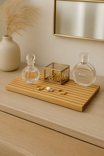 Evsun Home Collection Rectangular Striped Bamboo Tray