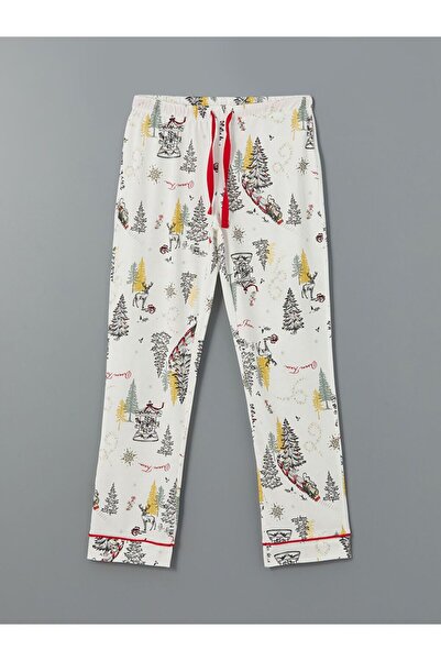 LC Waikiki Ekru Beli Lastikli Yılbaşı Temalı Kadın Pijama Altı