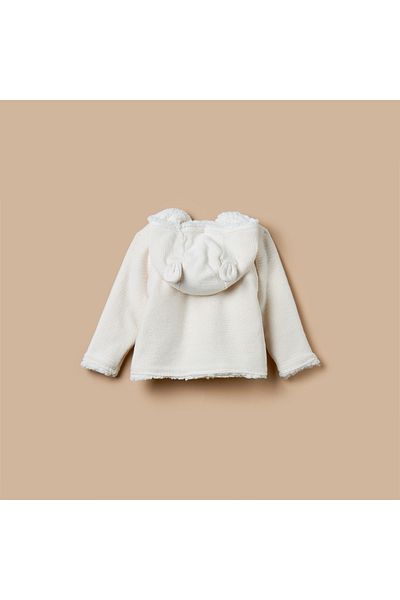 Juniors Floral Embroidered Hooded Cardigan with Long Sleeves and Button Closure