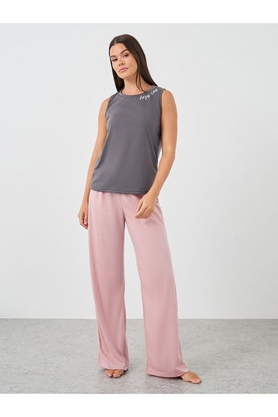 Styli Slogan Print Round Neck Tank and Pyjama Set