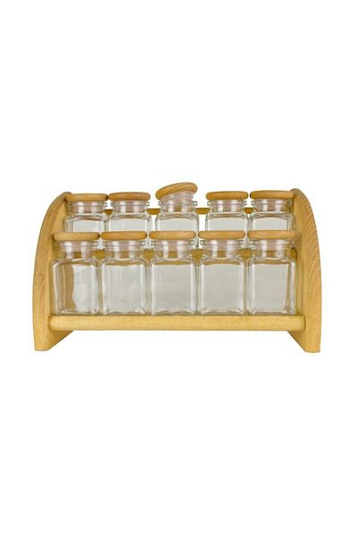gogiva Set of spice bottles on wooden stand, 10 pcs